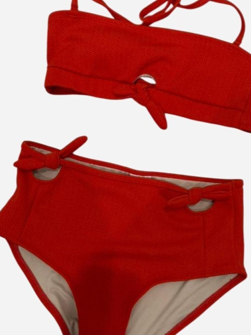 Bright orange two-piece bikini with cut out detail from Motel